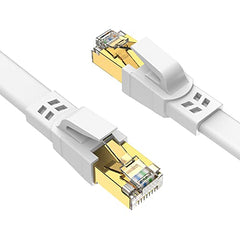 Ercielook CAT8 Ethernet Cable 1m, High Speed Shielded Flat Internet Cable, Weatherproof S/FTP UV Resistant for Router/Gaming/Modem - White