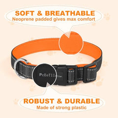 PcEoTllar Soft Dog Collar, Reflective Puppy Small Dog Collar, Nylon Neoprene Padded Dog Collar Medium, Adjustable Large Dog Collars with Tag, Basic Dog Collar, Orange-M