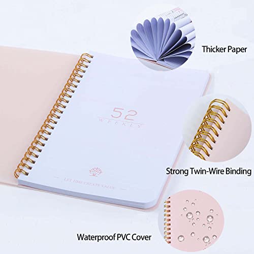 Weekly Planner Notebook, Undated A5 Planner Notebook Daily Planner To Do List Diary,Weekly Goals Planner with Habit Tracker 52 Weeks Planning for College Work Adhd Planner(Pink)