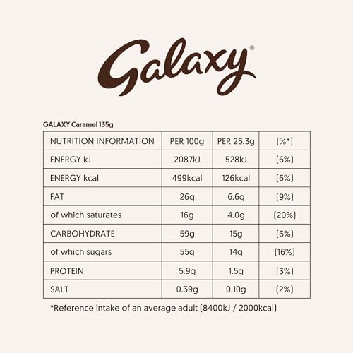 Galaxy Smooth Caramel & Milk Chocolate Bar 135g (Pack of 5)