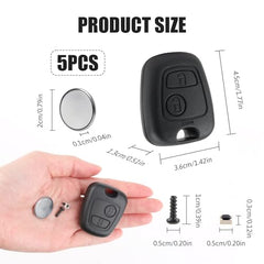 1 Pcs 2 Button Car Key Fob Cover Replacement, with 2Buttons 1Battery, Car Remote Control Key Case Shell Compatible with Peugeot 107 207 307 407 Citroen C1 C2 C3 C4 C5 Xsara Picasso Berlingo, No Blade