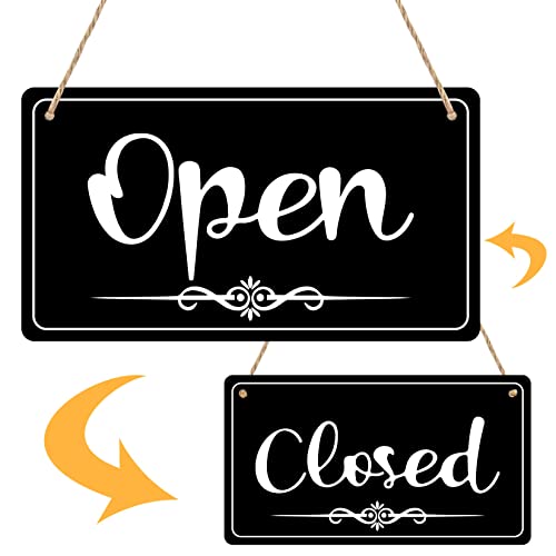 Open Signs for Business Double Sided Open Closed Sign Business Hours Sign Hanging Business Open Sign with Rope Hours of Operation Sign for Business Walls Window Shop Bar Hotel 12x8 inch