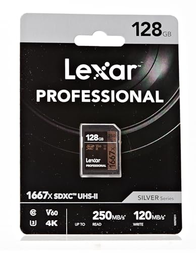 Lexar Professional 1667x SD Card 128GB, SDXC UHS-II Memory Card, Up to 250MB/s Read, 120MB/s Write, Class 10, U3, V60 SD for Professional Photographer, Videographer, Enthusiast (LSD128CB1667)