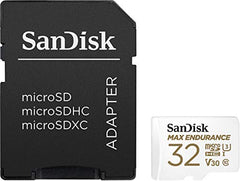 SanDisk 32GB MAX ENDURANCE microSDHC card for IP cams & dash cams and SD adapter up to 15,000 Hours Full HD / 4K videos up to 100 MB/s UHS-I Class 10 U3 V30