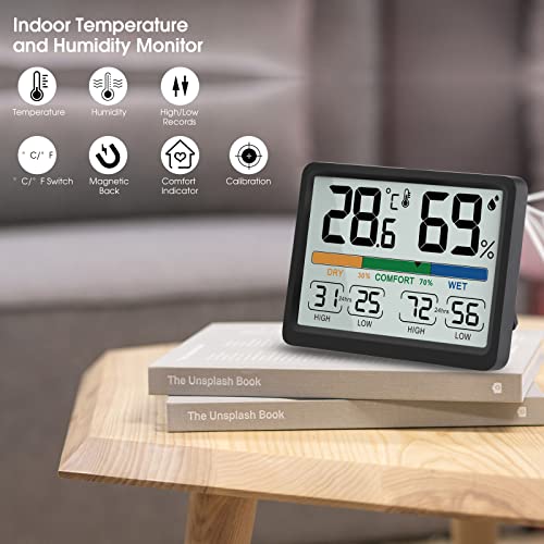 Humidity and Temperature Monitor - AIMILAR Digital Indoor Thermometer with High Low History, ℉ / ℃ Selectable, Easy to Use, Calibrate-able, Magnetic Option and Clear Display