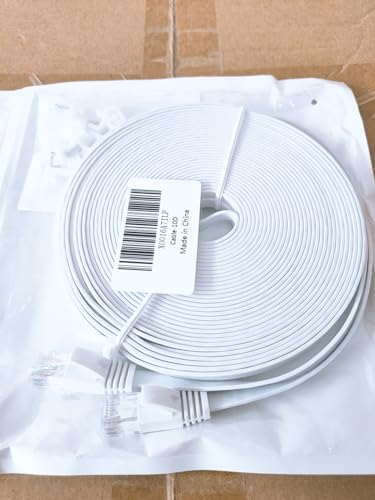 Ethernet Cable 10m, Cat 6 Flat Internet Cable 10m Long High Speed Gigabit Network Cable White Patch Cord, RJ45 Cable 10 meter LAN Cable 1Gbps 250Mhz, Broadband Cable for Router Switch Modem (10 Clips)