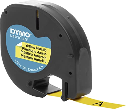 DYMO LetraTag Plastic Labels   Authentic   12 mm x 4 m Roll   Black Print on Yellow   for LetraTag Label Makers