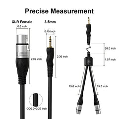 NUOSIYA XLR to Jack 2M/6.6Ft 3.5mm TRS Male to Dual XLR Female Splitter Cable,1/8 inch to 2 XLR Breakout Y Patch Cable for Laptop, Camera, Sound, DV