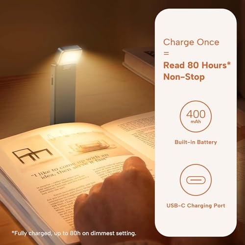 86lux Reading Light, Rechargeable Book Light for Reading in Bed, Ultralight Clip-on LED Bookmark Lamp with 3 Amber Colors & Stepless Dimming for Night Reading for Book Lovers, Kids, Grey