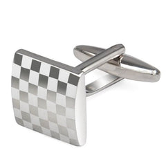 KINGQ Mens Silver Square Checkerboard Cufflinks