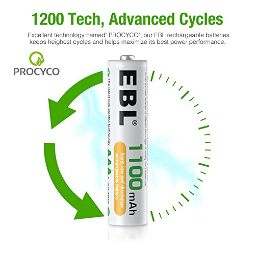 EBL AAA Rechargeable Batteries 1100mAh Ready2Charge Triple A NiMH Battery, Retail Pacakge - 8 Packs