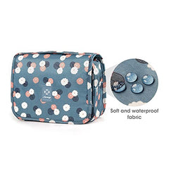 Travel Hanging Toiletry Wash Bag Makeup Cosmetic Organizer for Women Waterproof (Blue Flower)