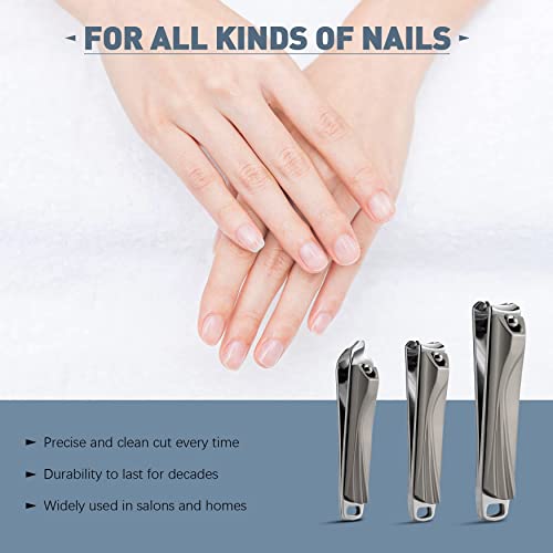 BEZOX Nail Clippers 3 Pcs - Heavy Duty Stainless Steel Straight Toenail Clippers for Thick Fingernail Toenail, Curved Blade Nail Cutters For shape Nail，Slant nail nipper for Trim Nail，Remove Cuticle