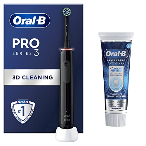 Oral-B Pro 3 Electric Toothbrushes For Adults With 3D Cleaning, Mothers Day Gifts For Her / Him, 1 Toothbrush Head & Pro-Expert Advance Deep Clean Toothpaste, 75 ml, 2 Pin UK Plug, Black