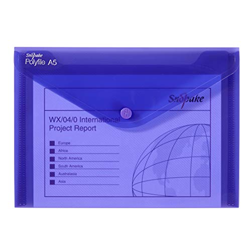 Snopake A5 Polyfile Popper Wallet with Press Stud Closure – Electra Assorted [Pack of 5] Ref: 11355