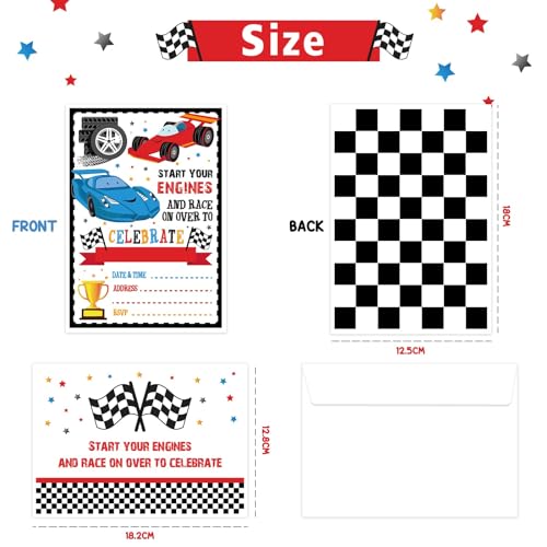 WERNNSAI Racing Car Party Invitation with Envelopes - 20 Count Race Car Party Supplies for Boys Birthday Baby Shower Graduation Fill-in Style Racing Invite Cards