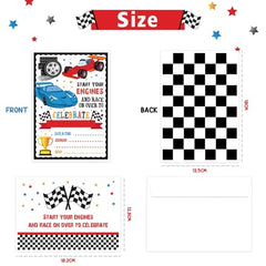 WERNNSAI Racing Car Party Invitation with Envelopes - 20 Count Race Car Party Supplies for Boys Birthday Baby Shower Graduation Fill-in Style Racing Invite Cards