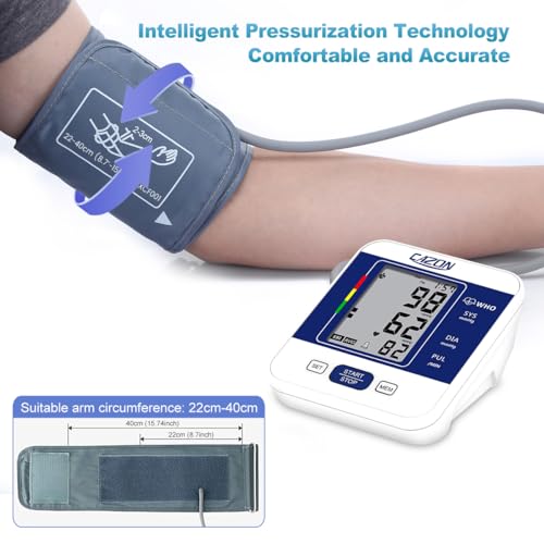 CAZON Blood Pressure Monitors Large Cuff Blood Pressure Machine Medical BP Monitor Upper Arm BP Cuff for Home Use Heart Rate Hypertension Monitor, Cuff 22-40cm LCD Display (Blue)