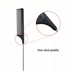 Hair Comb - a Professional Anti-static Carbon Fibre Metal-Pin Tail Comb,Heat Resistant Barber and Salon Rattail Comb with Non-skid Paddle Parting Comb,Fine Tooth in Black