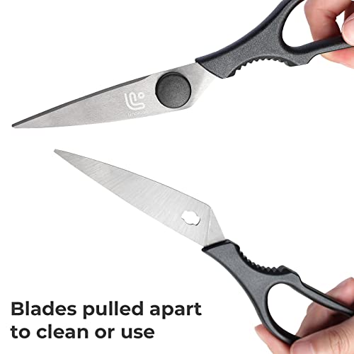 Linoroso Kitchen Scissor Heavy Duty Ultra Sharp Utility Scissors with Magnetic Holder Cooking Cutting Stainless Steel Food Shears for Meat Poultry Fish Chicken Pizza Vegetables Herbs BBQ Nuts - Black