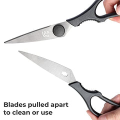 Linoroso Kitchen Scissor Heavy Duty Ultra Sharp Utility Scissors with Magnetic Holder Cooking Cutting Stainless Steel Food Shears for Meat Poultry Fish Chicken Pizza Vegetables Herbs BBQ Nuts - Black