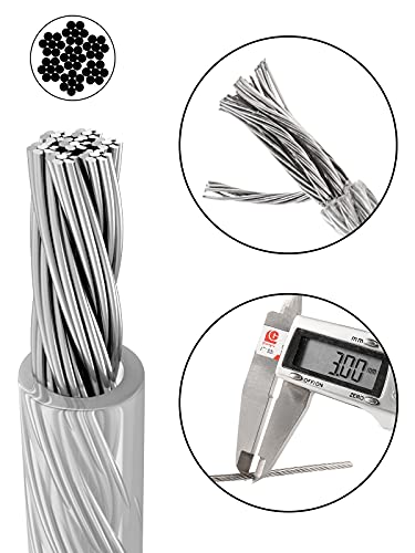 TooTaci 3mm Wire Rope Kit,10M/3mm Stainless Steel Caoted Cable Wire Rope with Wire Rope Clips,Crimping Sleeves,Thimble,Heavy Duty Outdoor Metal Cable for Garden Wire,String Lights Hanging,Fence Wire