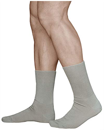 vitsocks Men's Extra Wide Loose Fitting Diabetic Socks (3 PAIRS) Swollen Feet Ankles Legs, beige, 6-7.5