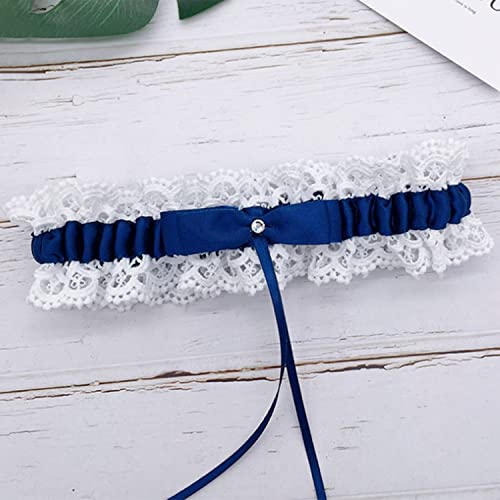 CHEERYMAGIC Wedding Garters for Bride, Lace Bridal Garter Set, Women's Garter Belt Wedding Bridal Garter Prom Garter Bridal Accessories Lingerie Leg Garter Belts (dark blue) A3XNWD