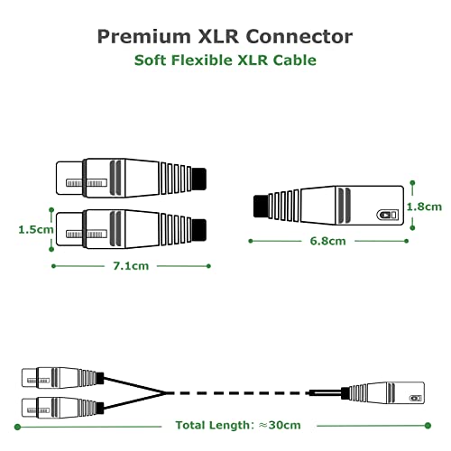 BRIEFCEC XLR Splitter Cable, Microphone Y Cable XLR Male to Dual XLR Female 3 Pin Jack Splitter Cord Audio Adapter, Zinc Alloy Jack OFC Copper Cable(1 Male to 2 Female, 30CM, Black)