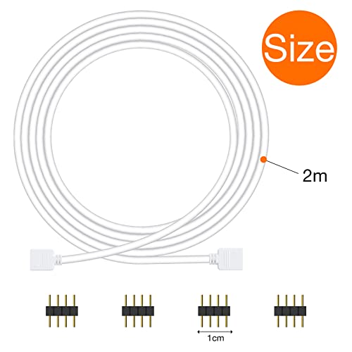 REDTRON LED Strip Light Extension Cable, 2 Pack 6.56ft/2M 4Pin LED RGB Extension Cable Wire with 4 Pack 10mm 4 Pin Male Connector for 5050 3528 2835 RGB LED Strip DIY Accessories