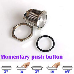 Gebildet 2pcs 22mm 12V/24V/125V/250V/2A Momentary Push Button Screw Type Terminals Stainless Steel Metal Waterproof Button with 2 Screw Terminals Stainless Steel(Flat Head)