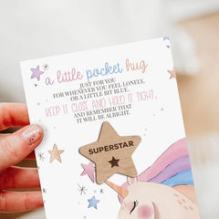 Little Pocket Hug Token With Postcard for Girl/Boy - Worry Gift/Back To School Anxiety Token (Unicorn Superstar)