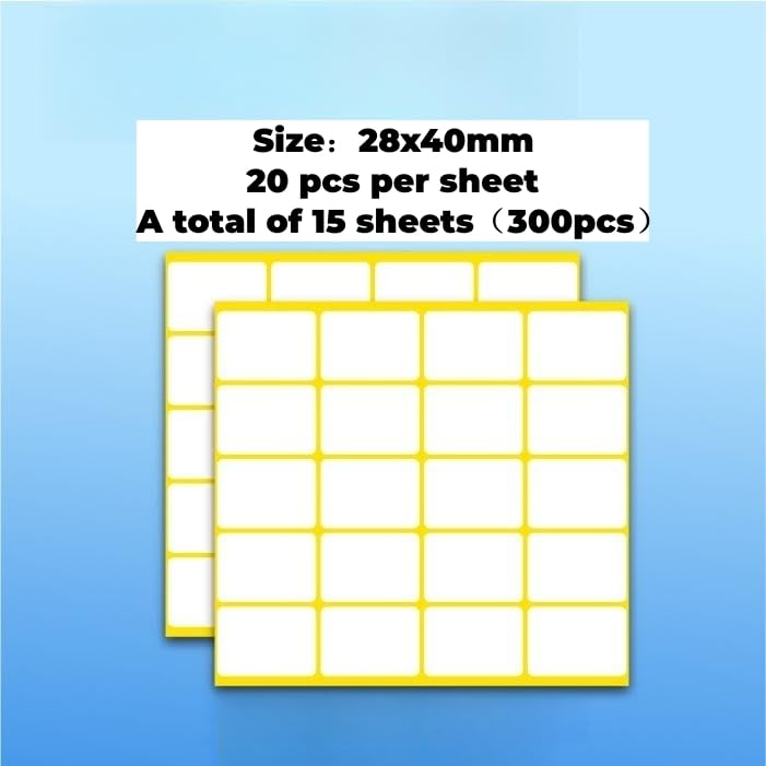 YUSHOW 28 * 40mm,15 Sheets,300 Labels, Handwritten Blank Sticky Label Stickers，Rectangle or Square Sticker, for Price Labels，Paper, Shirts, Plastic Bags, White