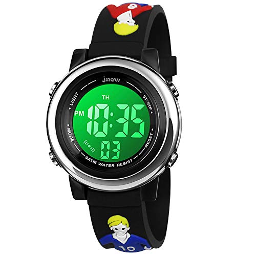 Bigmeda Kids Digital Watch, 3D Cartoon Sports Watch for 3-10 Year Boys Girls, Time Date Display, 7 Color Backlight, Stopwatch, Alarm Functions Kids Waterproof Wrist Watch (Football)