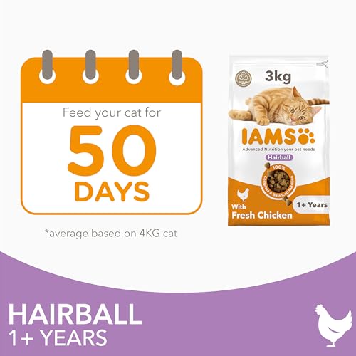 IAMS Hairball Complete Dry Cat Food for Adult and Senior Cats with Chicken 3 kg