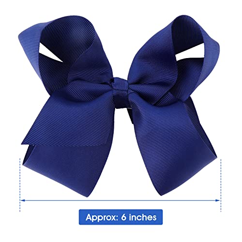 Sibba Ribbon Hair Bows Clips Barrettes 2 Pieces 6 Inch Vintage Big Ponytail Holder Cheerleading Hairpin Easter Party Decorative Hair Styling Accessory Women (2 PCS Dark Blue)