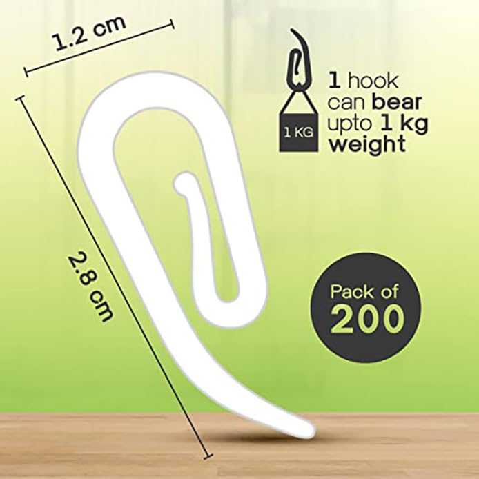 Yuhman 200-Pack Premium White Plastic Curtain Hooks - 2.8cm x 1.2cm - Versatile Heavy - Duty Design for Windows, Doors, and Showers - Fits All Types of Curtains