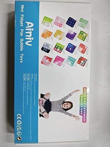 Ainiv 16 PCS Mini Fidget Pop Bubble Toys, Strip Squeeze Toys with Keyring, Poppet Bubble Sensory Toys, Stress Anxiety Relief Toys Desk Toy Wrap for ADHD, Autism, for School Kids Office Adult