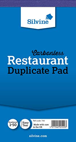 Silvine Carbonless Duplicate Restaurant Pad - Numbered 1-50 with index sheet (150 x 80mm)