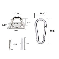 HOMPER 4Pcs M6 304 Stainless Steel Oblong Pad Eye Plate and 4Pcs Carabiner Clips, Marine Hardware Staple Hook Loop With 16 Screws and Plastic Plugs