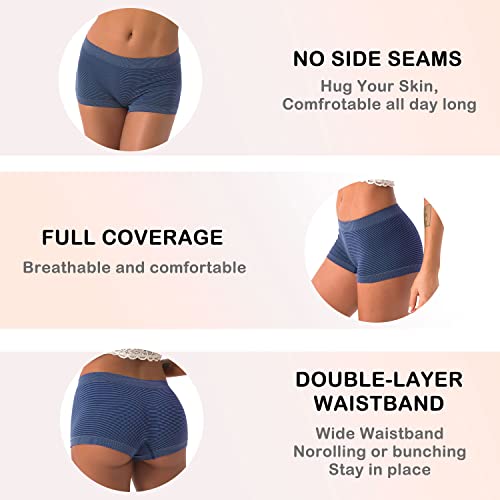 Ruxia Women's Seamless Boyshort Panties Nylon Spandex Underwear Stretch Boxer Briefs Pack of 5