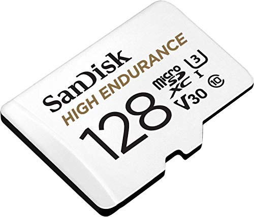 SanDisk 128GB High Endurance microSDXC card for IP cams & dash cams and SD adapter up to 10,000 Hours Full HD / 4K videos up to 100 MB/s UHS-I Class 10 U3 V30