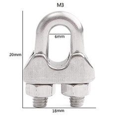 Wire Rope Clip Cable Clamp 304 Stainless Steel U Bolt Saddle Fastener M3 for Ø 3mm (1/8 inches) Wire Rope Cable, Pack of 12, by Hyber&Cara