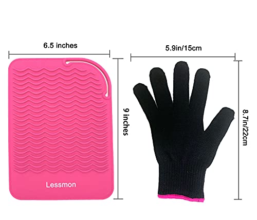 Flat Iron Travel Mat, Curling Iron Counter Protector with Heat Resistant Glove for Curling Irons, Hair Straightener, Flat Irons and Hair Styling Tools, 9” x 6.5”, Pink by Lessmon