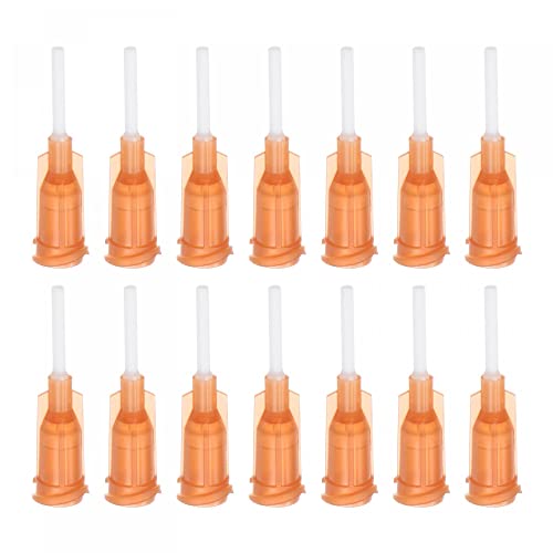 sourcing map 50 Pcs 15G Plastic Dispensing Needles, 1/2 inches PP Glue Needle Tube Blunt Luer Lock Tips with PP Flexible Needle for Liquid Glue Gun, Amber