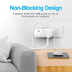 [1-pack] VINTAR Double Plug Adaptor with 2 USB, 2 Way Plugs Extension Multi Sockets Wall Charger Adapter, 13A UK 3 Pin Power Socket for Bedroom, Office, Kitchen, White