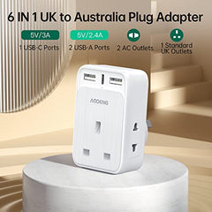 UK to Australia Plug Adapter, 6 IN 1 Australian Travel Adapter with 2 USB Ports and 1 Type C Fast Charger(5V/3.4A) and 2 Shaver Plug Adaptor UK to Australian New Zealand Fiji Argentina more (Type I)