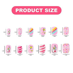 JOCXZI false nails for kids,kids stick on nails,kids false nails,stick on nails for kids,kids false nails stick on,2 sets of cartoon printed false nails with adhesive backing pieces (48 pieces)