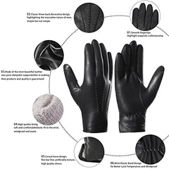 Harssidanzar Mens Italian Sheepskin Leather Gloves Vintage Finished Cashmere Lined Upgrade, Black, S