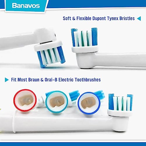 Banavos Replacement Toothbrush Heads Classic Round Brush Heads Replacement Refills Compatible with Braun Oral B Electric Rechargeable Toothbrushes, 12 Pack with 4 Hygienic Caps